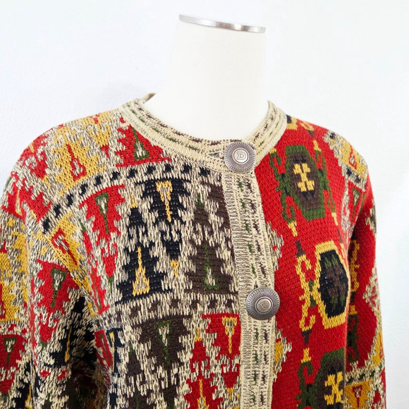 Double D Ranch long knit sweater coat cardigan duster bohemian geometric medium - Picture 6 of 8